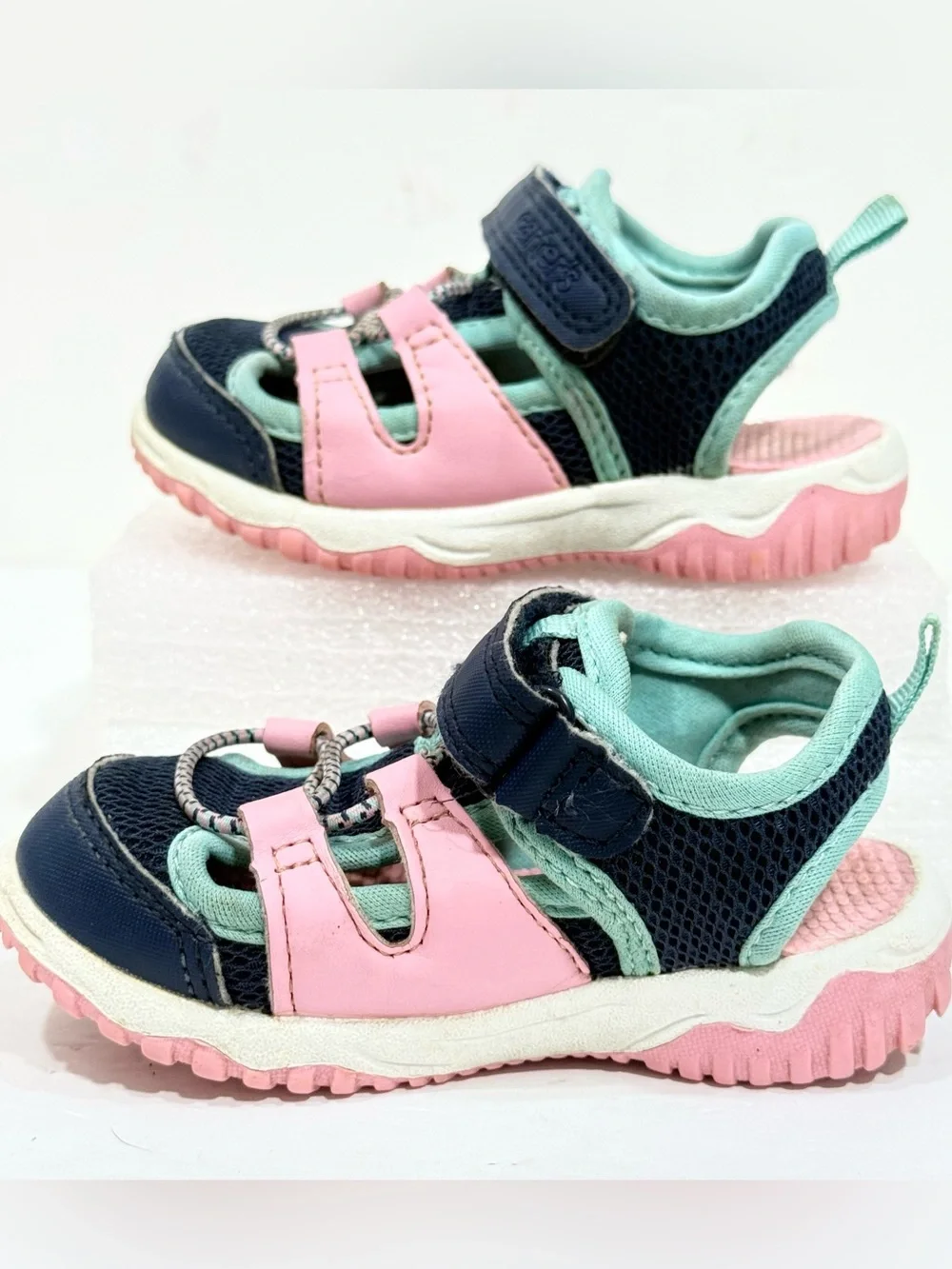 Carter's Navy Pink Aqua Kids Sport Sandals Water Shoes Size 6 Toddler Easy Pleas